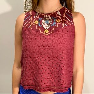 maroon fringe patterned tank top